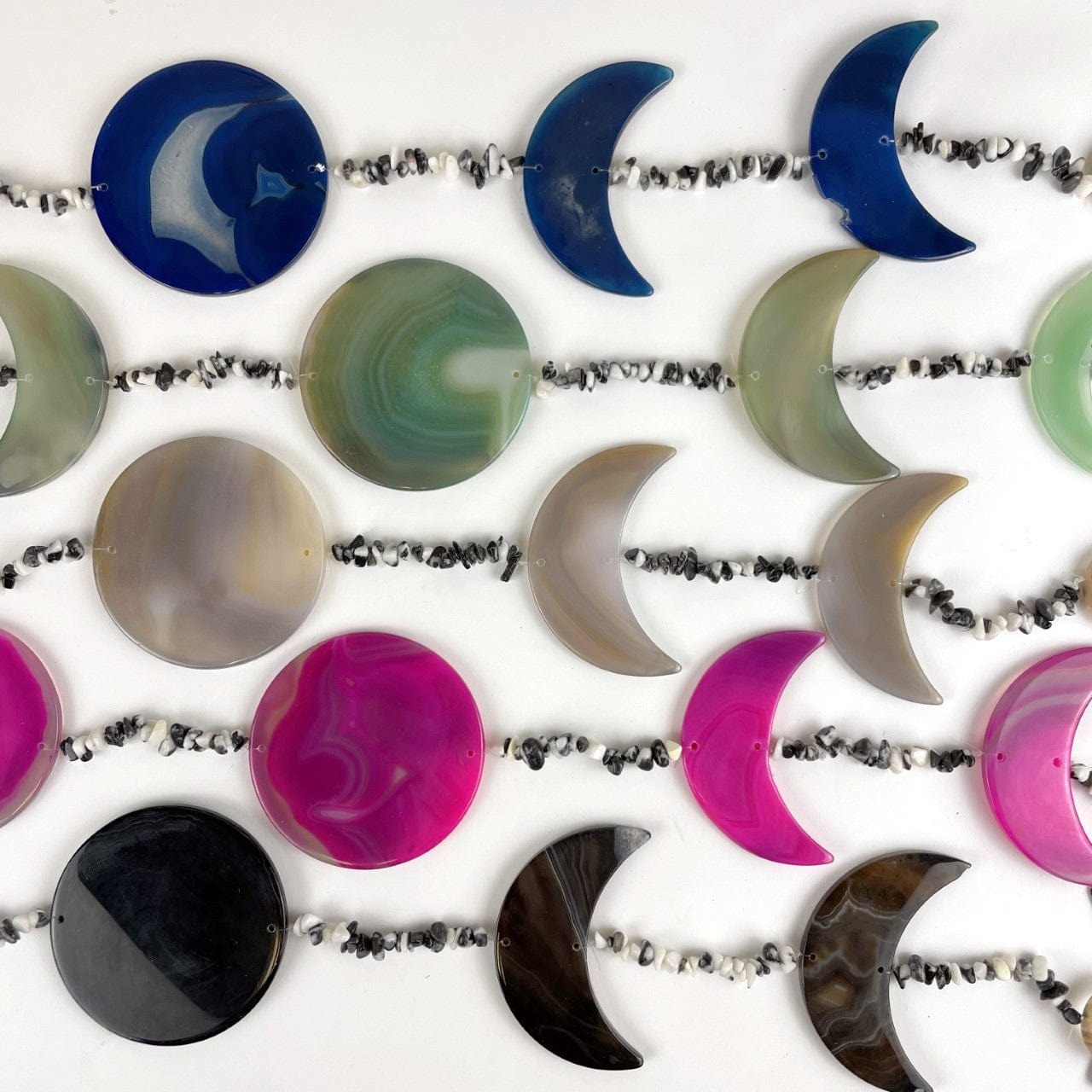 Agate Moon Phase Horizontal Wall Hangings with Zebra Jasper Beads