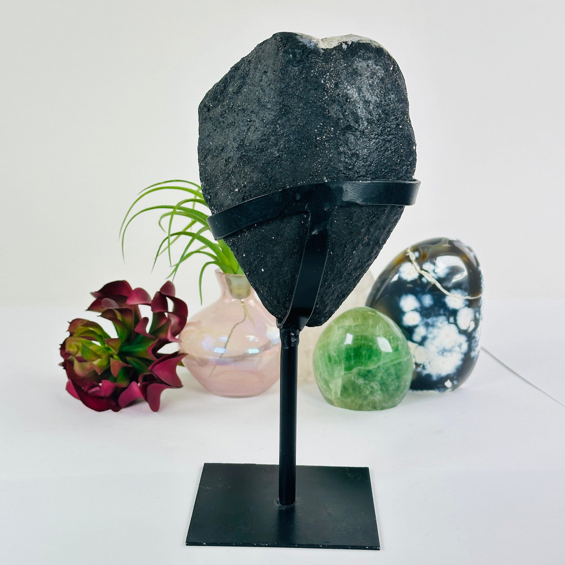 Amethyst Lemurian Crystal Cluster on Metal Stand - Rare Find - One-of-a-Kind #2 back view