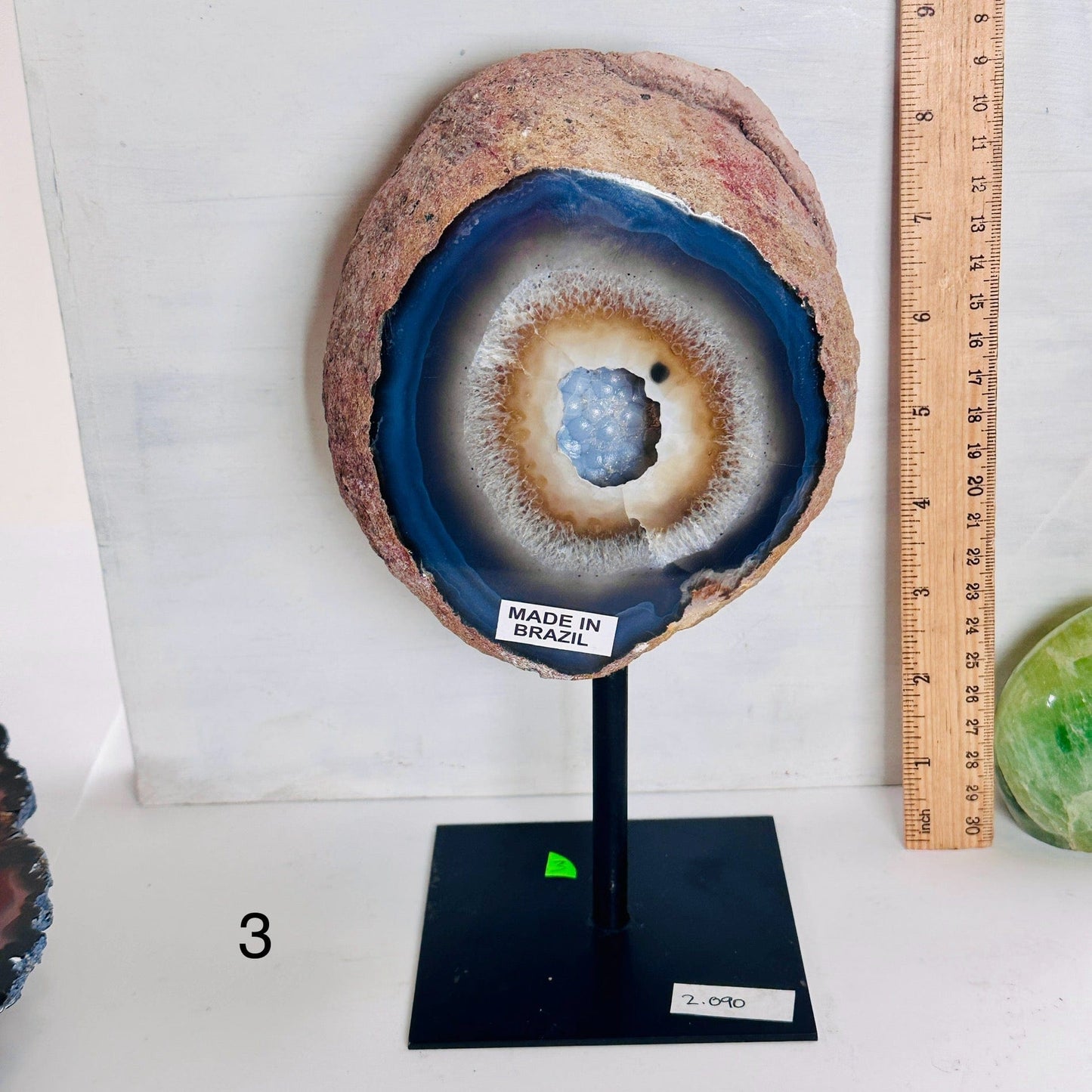 Agate Natural Crystal Geode Half on Stand - You Choose #4 variant 3 labeled with ruler for size reference