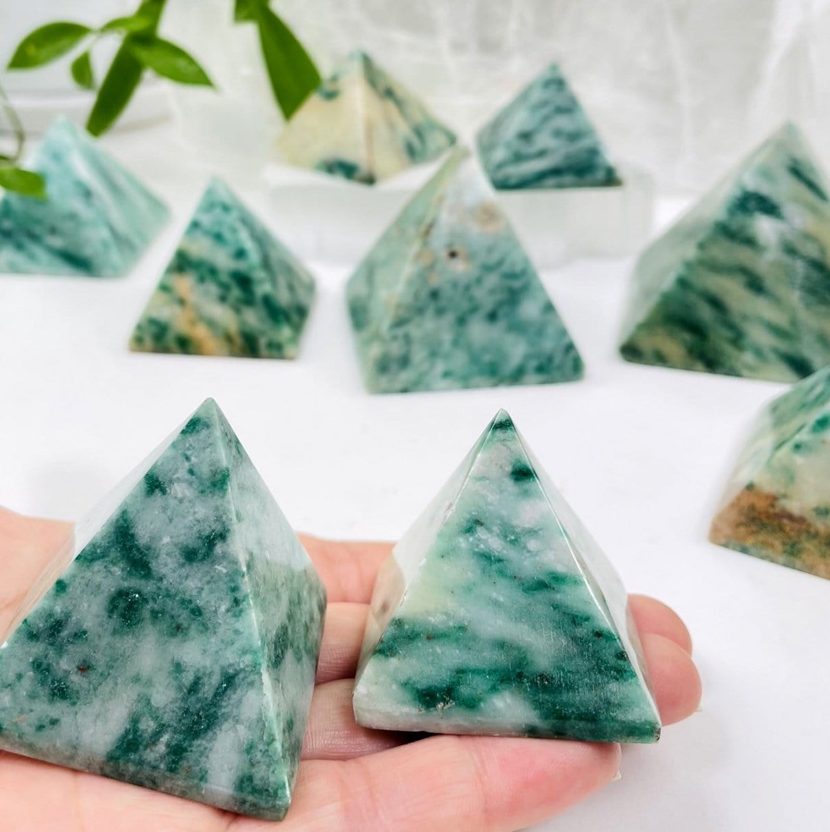 close up of the fuchsite pyramids