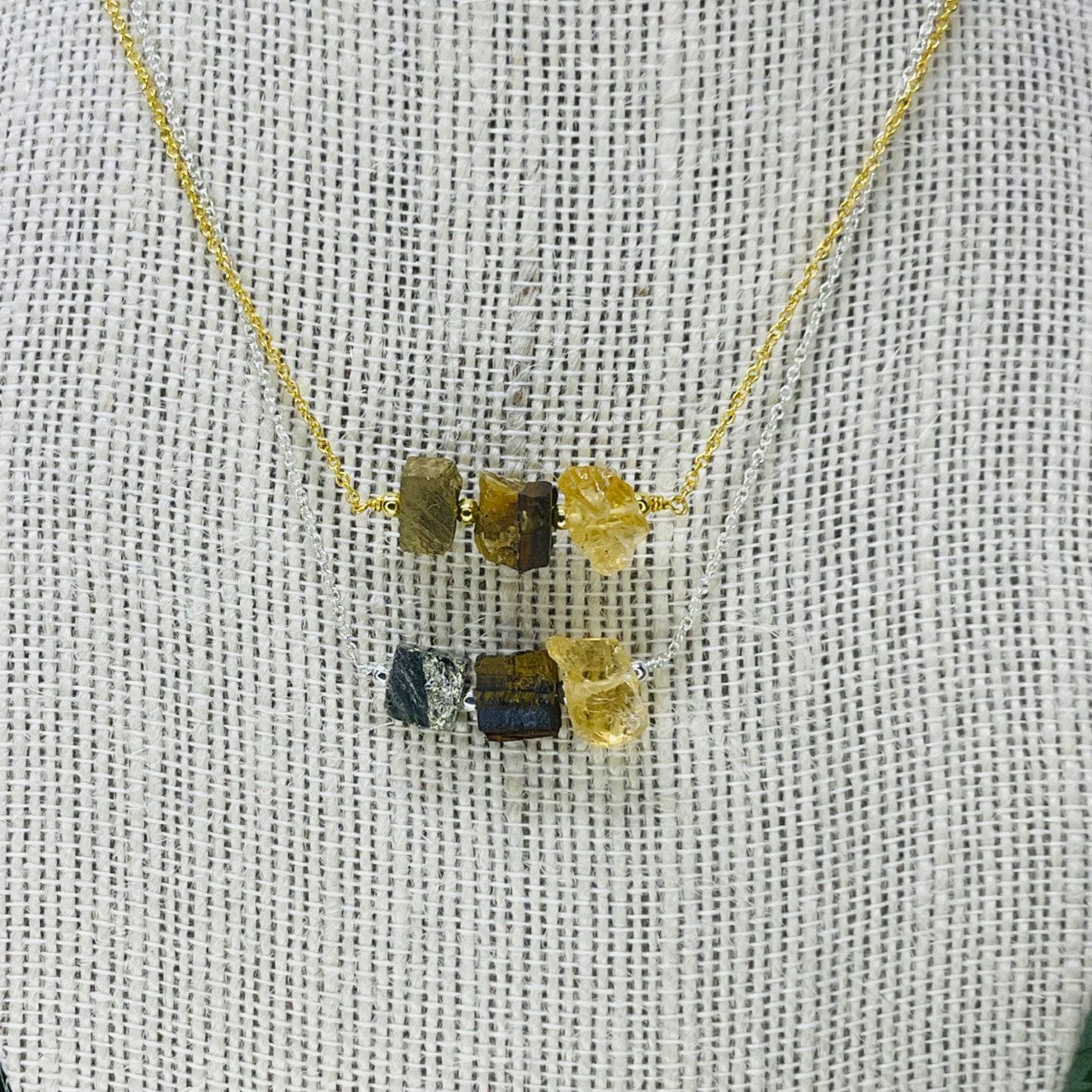 Chakra Collection 3Stone Necklace in Gold and Sterling Finish - Solar Plexus Chakra