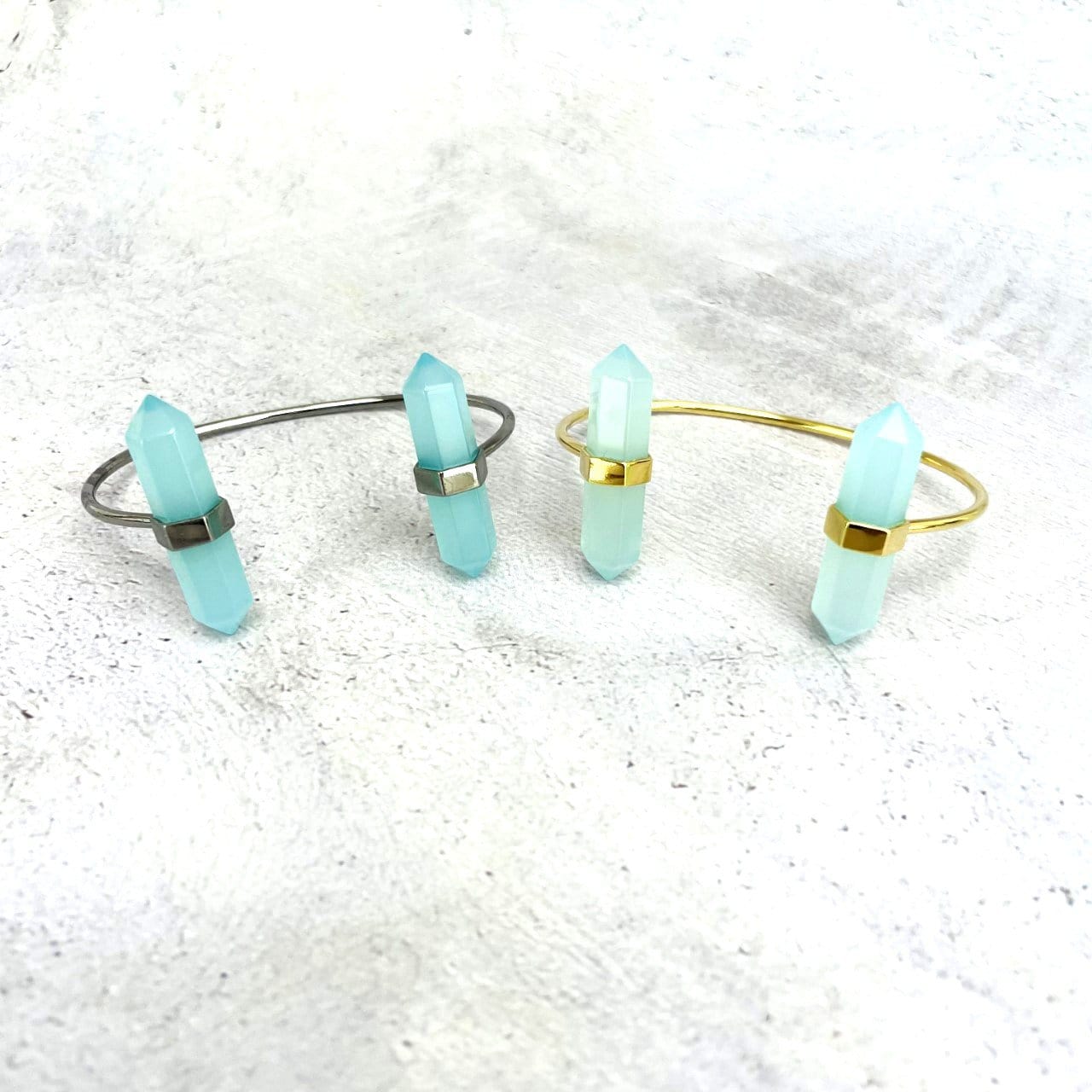 dyed blue agate Crystal Point Cuff in gold and silver