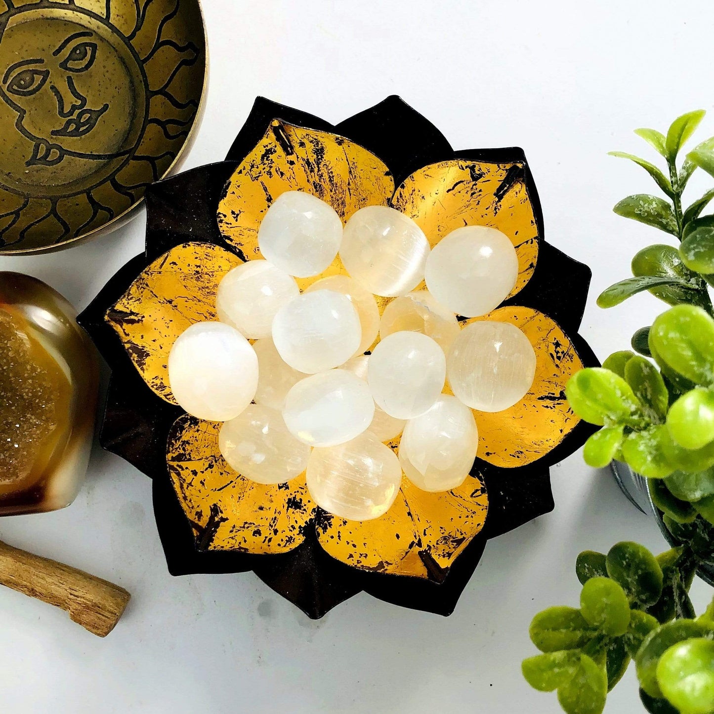 Selenite Tumbled Freeform stones in a bowl