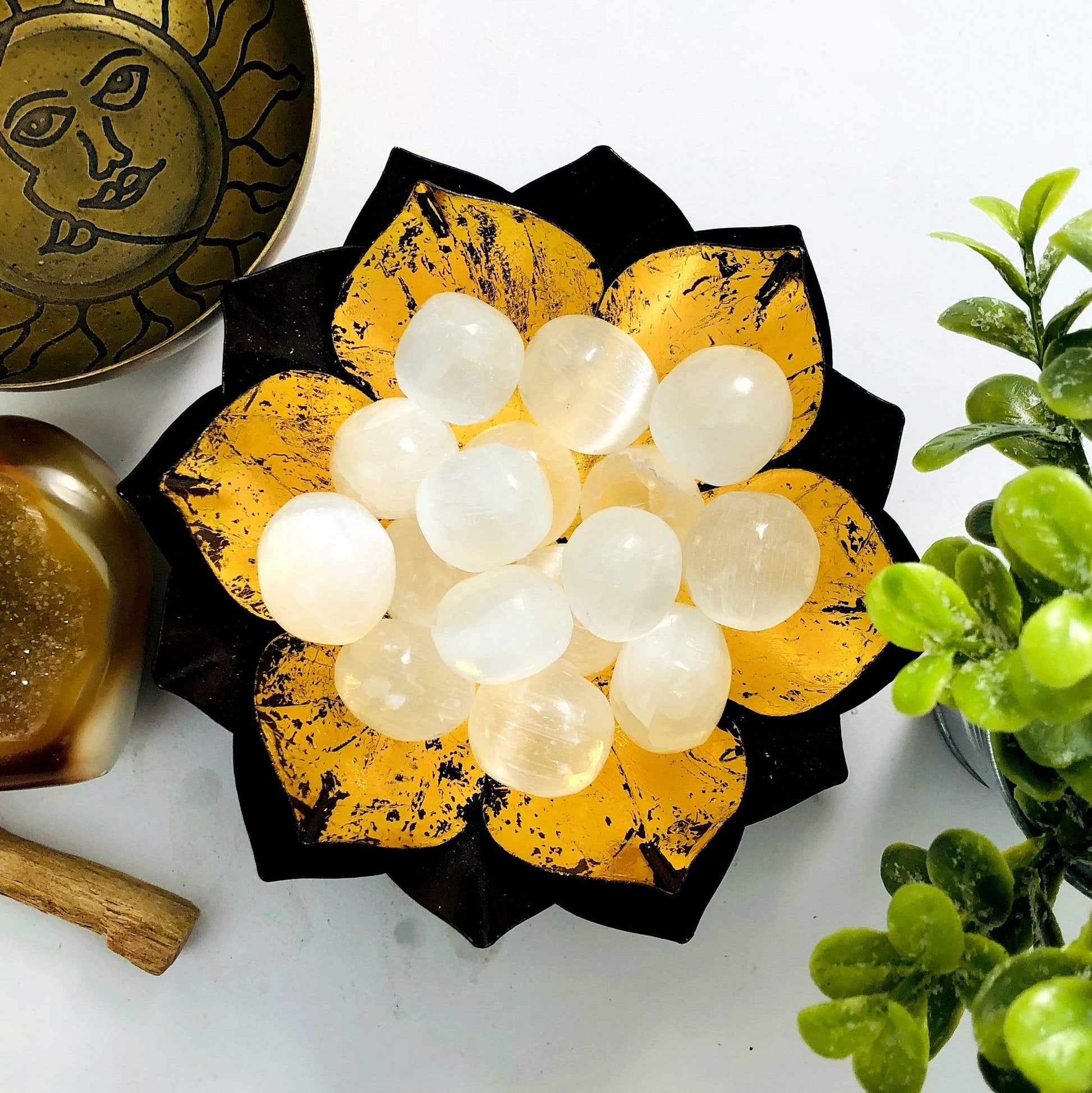 Selenite Tumbled Freeform stones in a bowl