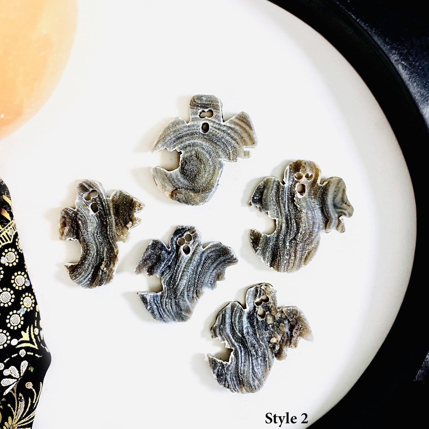 Chalcedony Ghost Cabochons style 2 with rounded head and winged arms