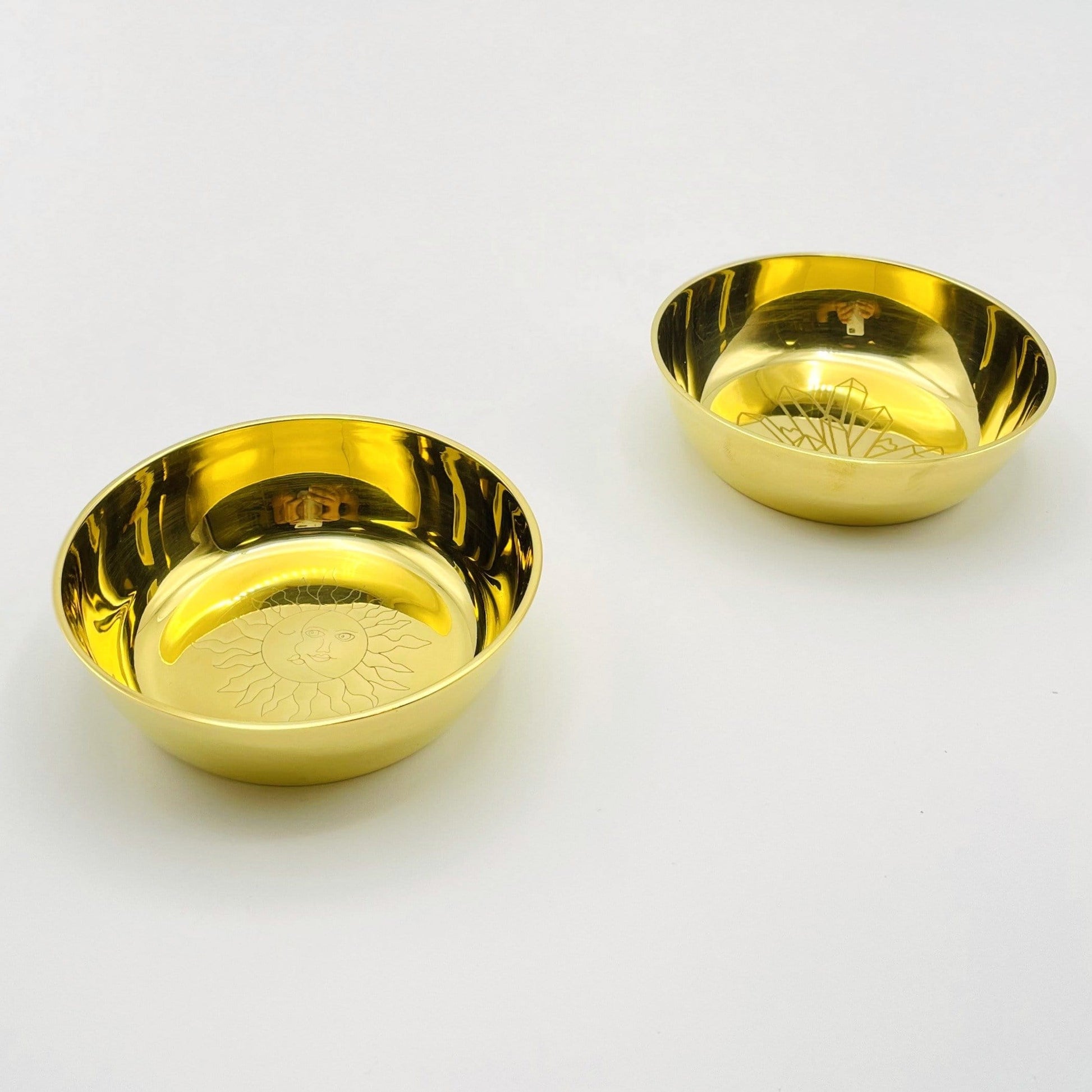 Brass Offering Bowls in both sun and moon and crystals 