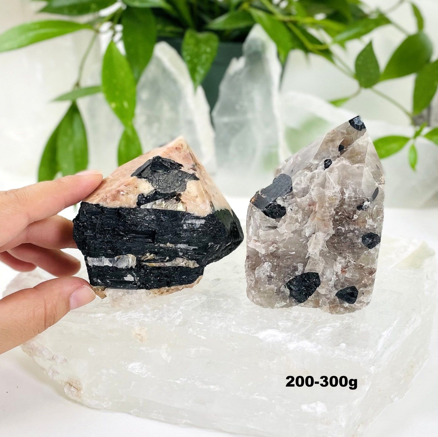 Black Tourmaline with Feldspar Semi-polished Points weight in 200-300g