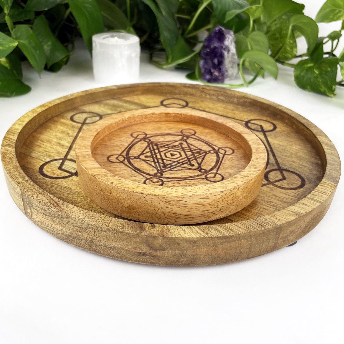 small and large wood tray stack on eachother