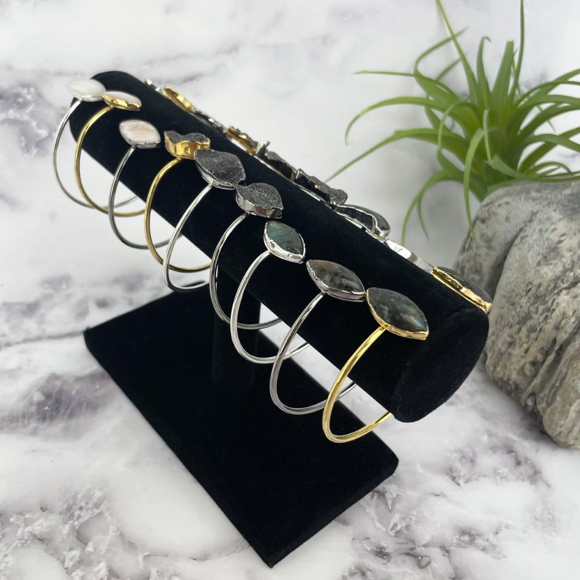 bracelets displayed on bracelet stand to show thickness