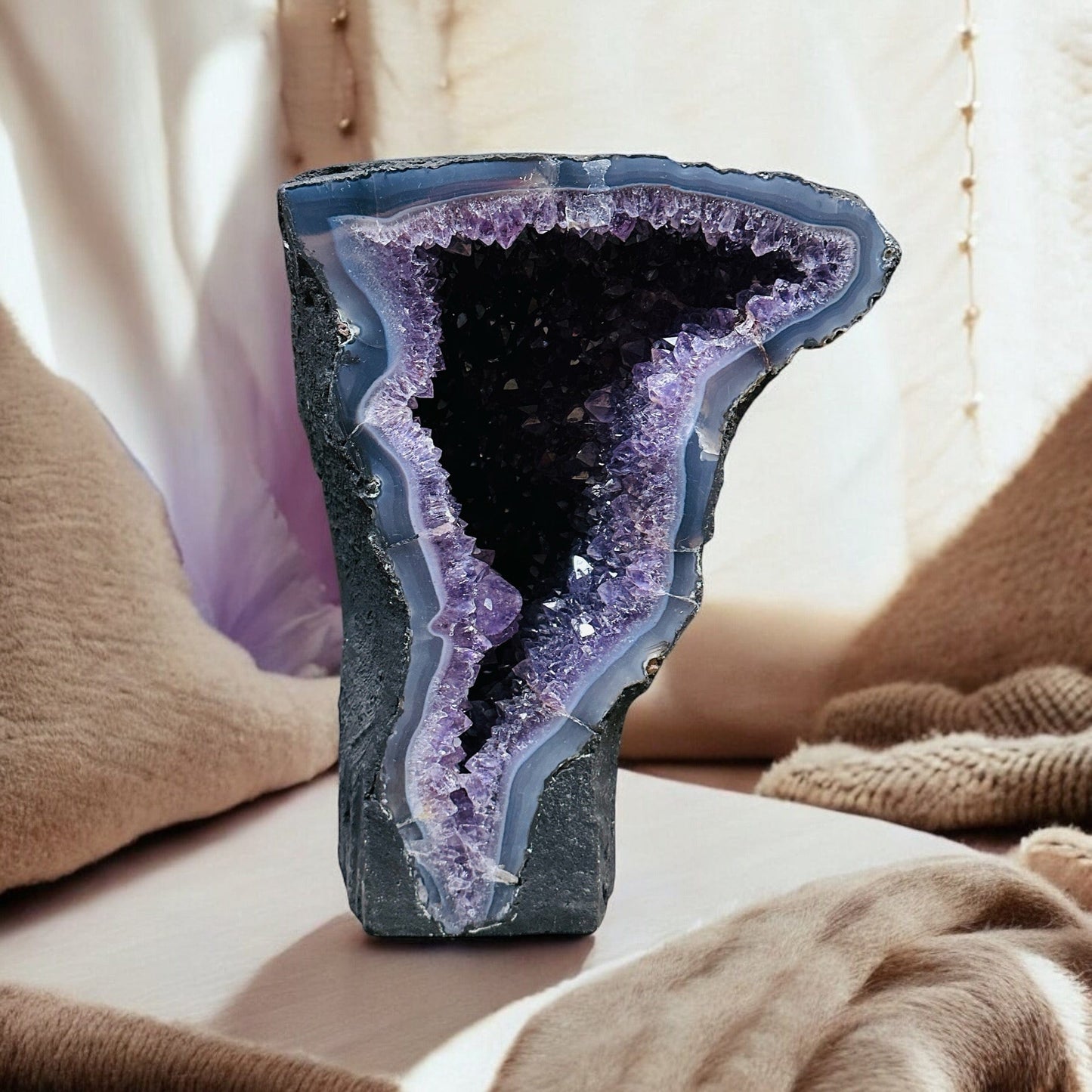 amethyst with decorations in the background