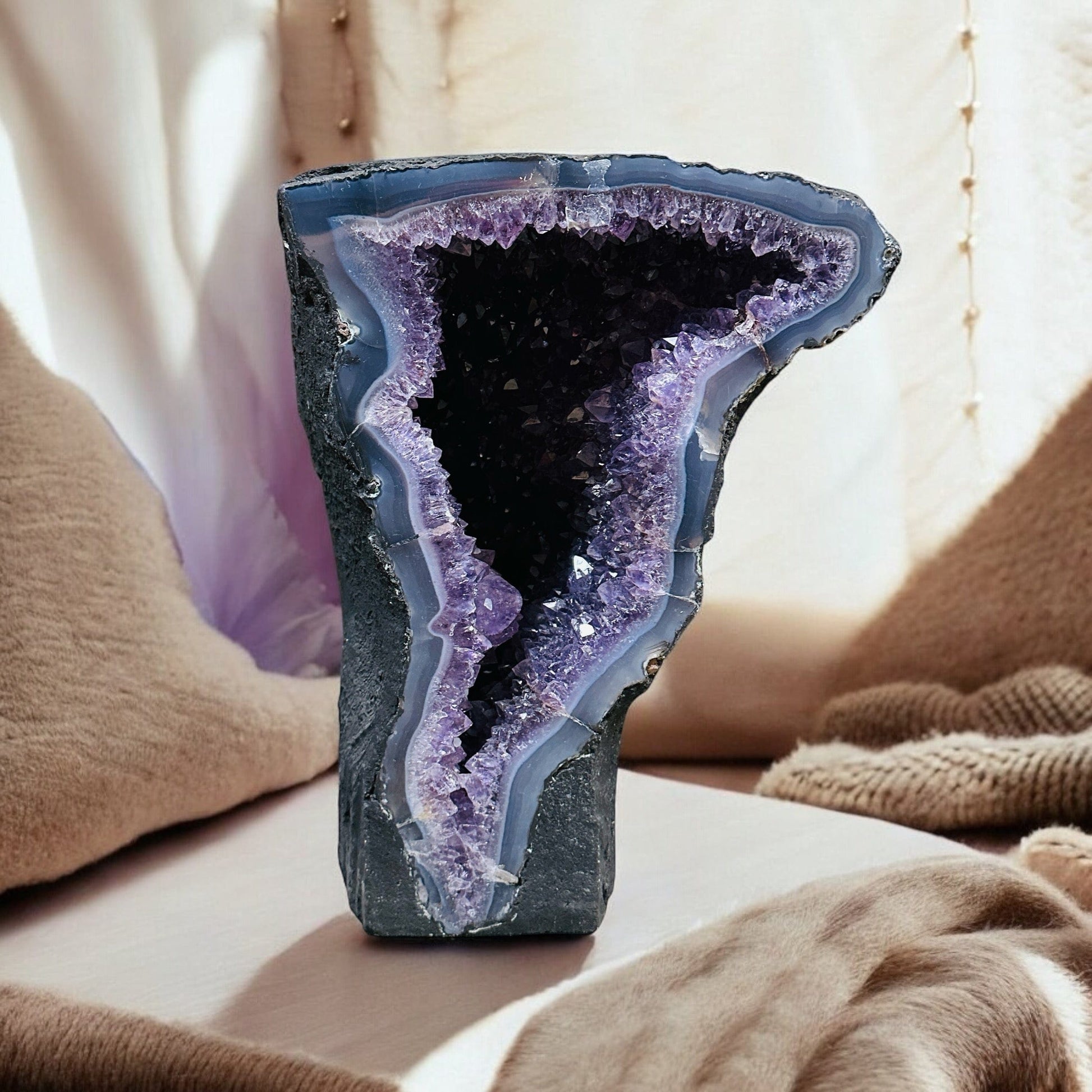 amethyst with decorations in the background