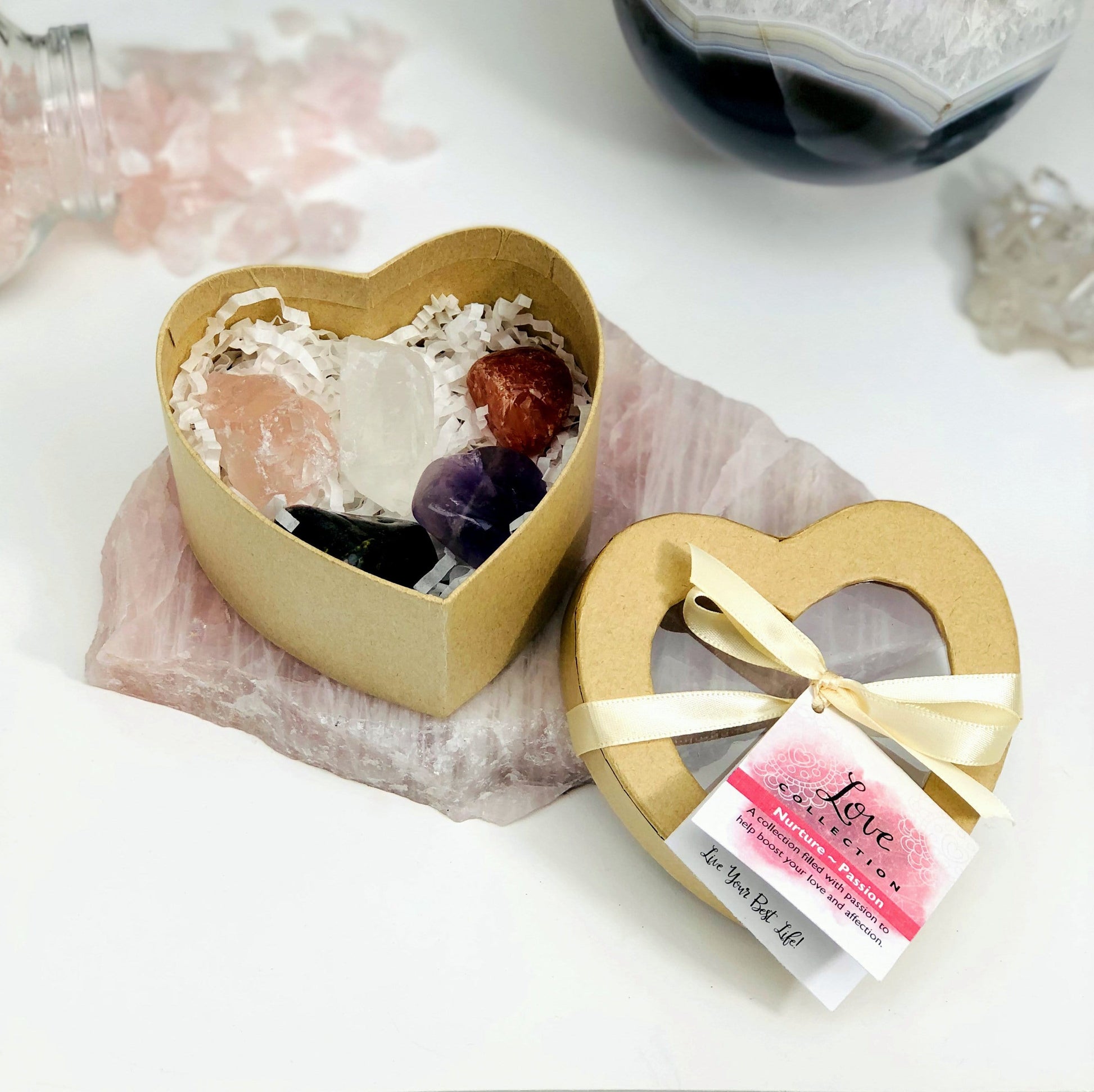 Crystal Healing Love Set of Stones in Heart Shaped Box  - open box