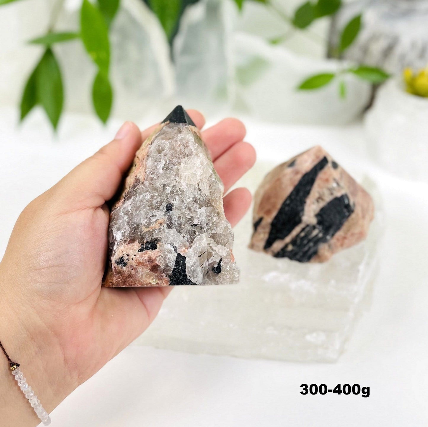 Black Tourmaline with Feldspar Semi-polished Points weight in 300-400g