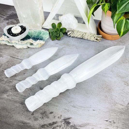 3 sizes of Selenite Knives with Twisted Handles