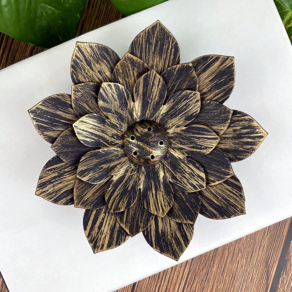 Metal Lotus Incense Holder Burner from above looking down onto it