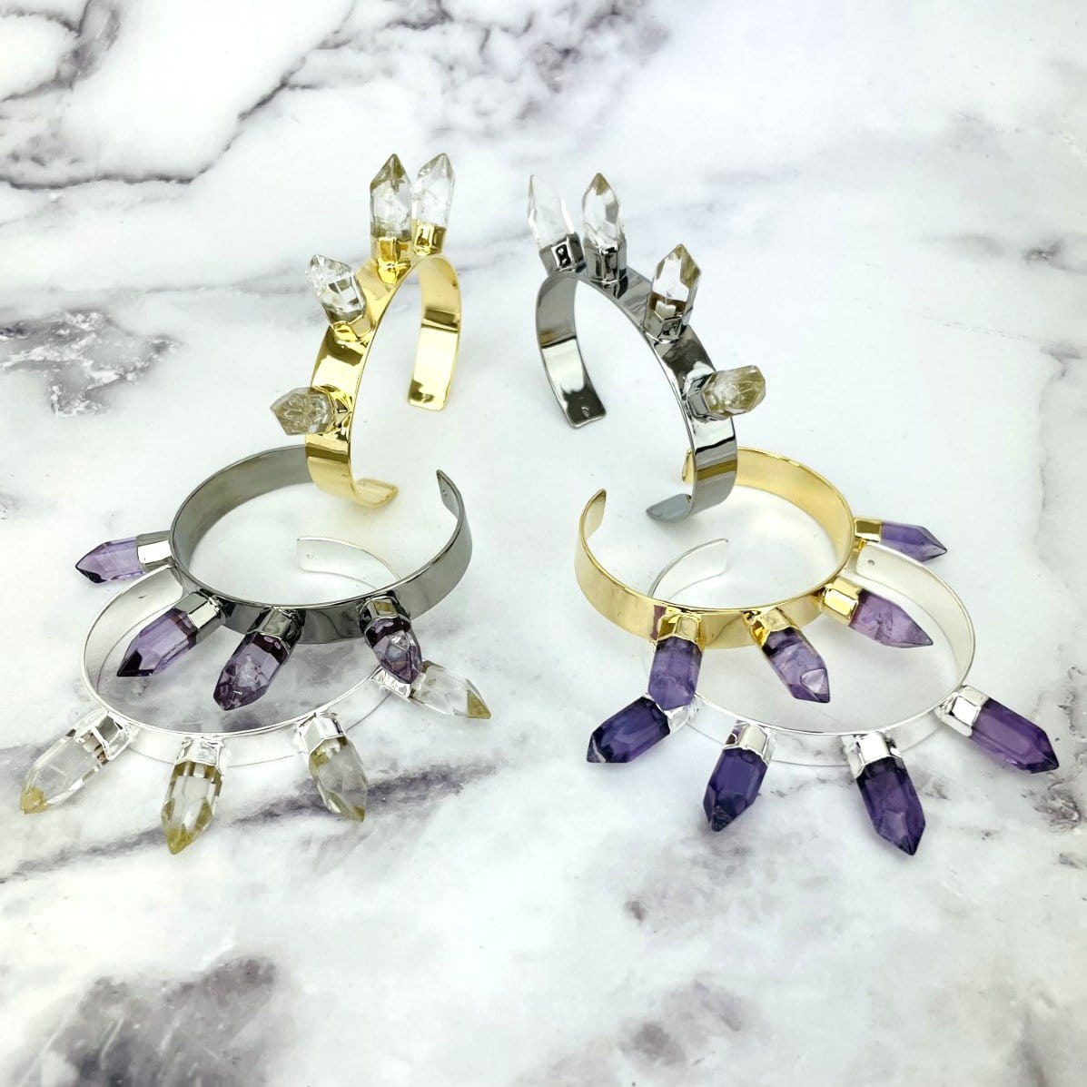 spike bracelets displayed on white background to show electroplated styles