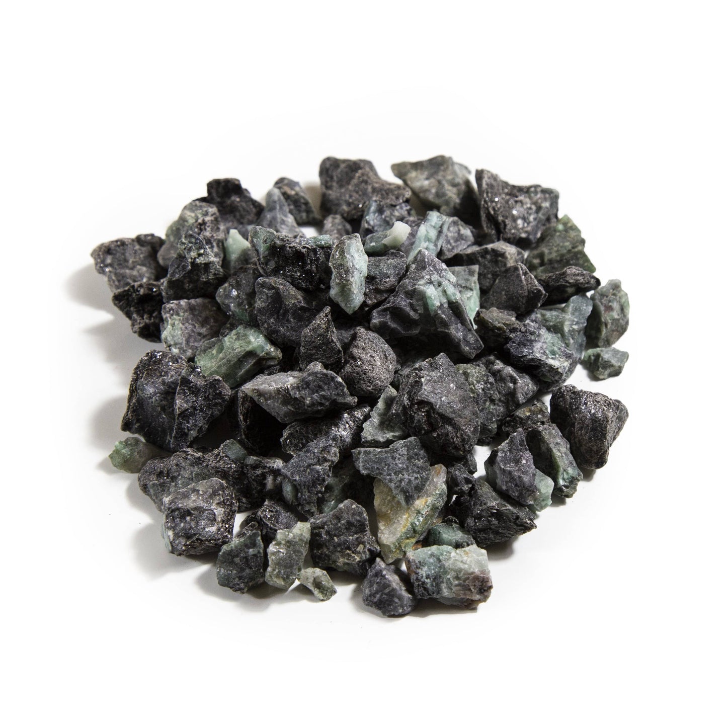 Multiple little pieces of Emerald Rough Stones on white background 