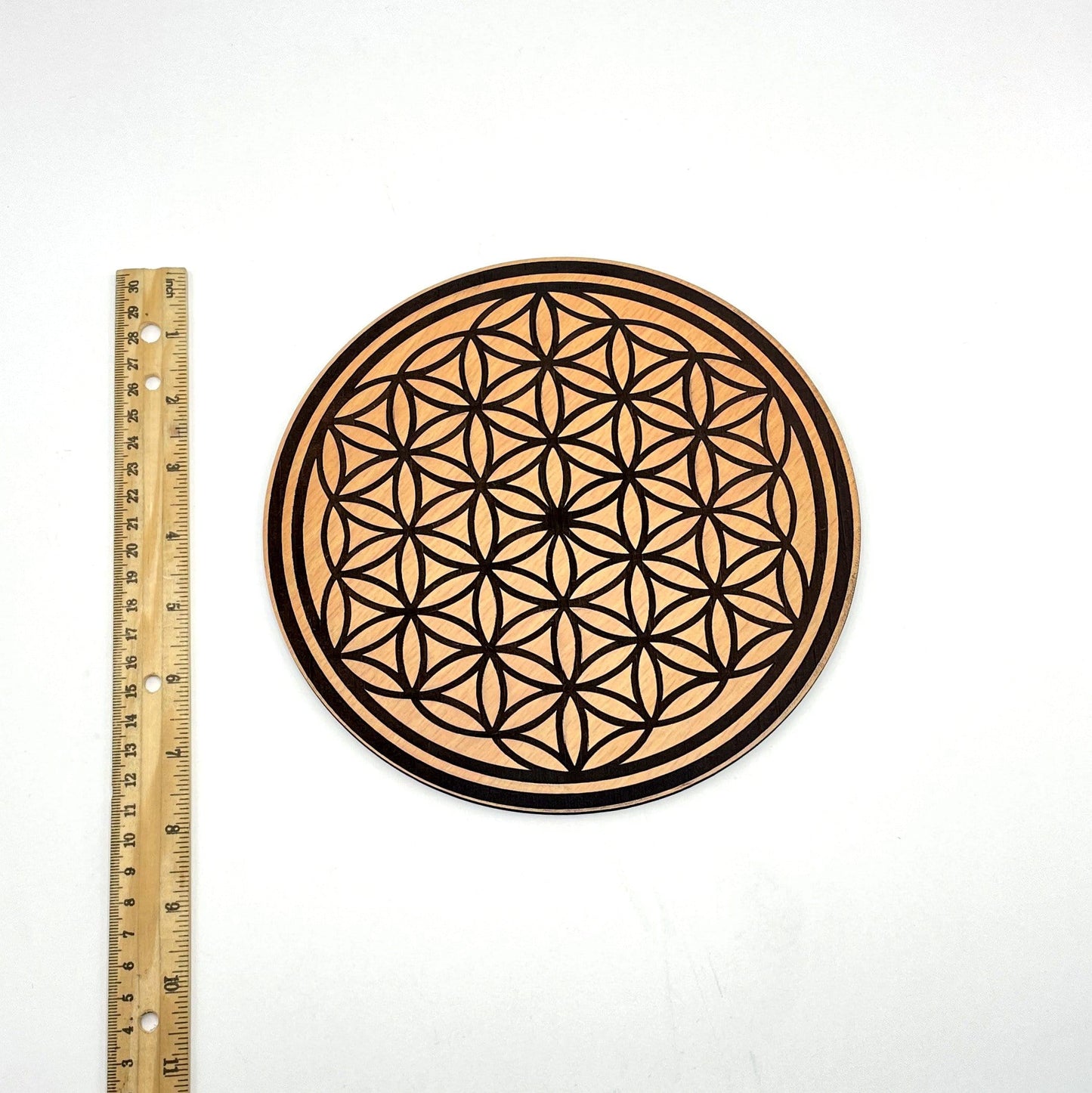 crystal grid next to a ruler