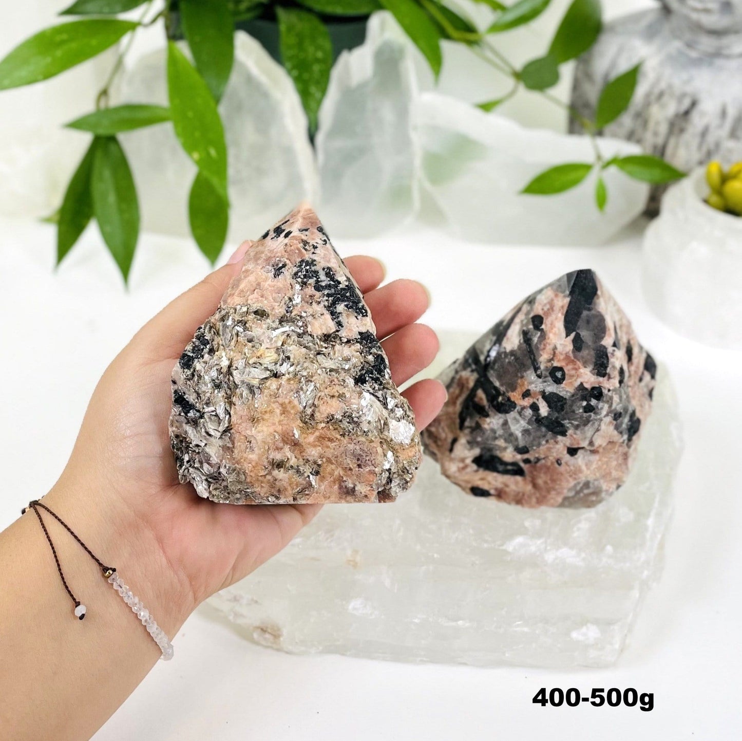 Black Tourmaline with Feldspar Semi-polished Points weight in 400-500g