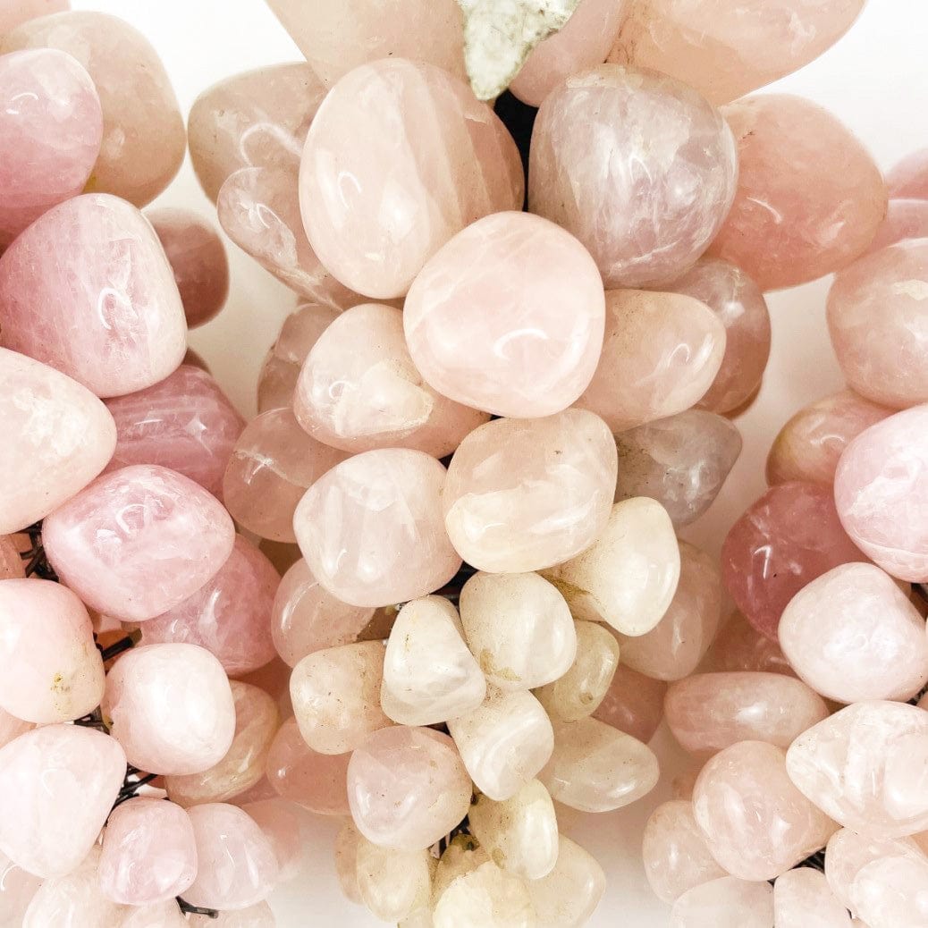 rose quartz stone grapes up close