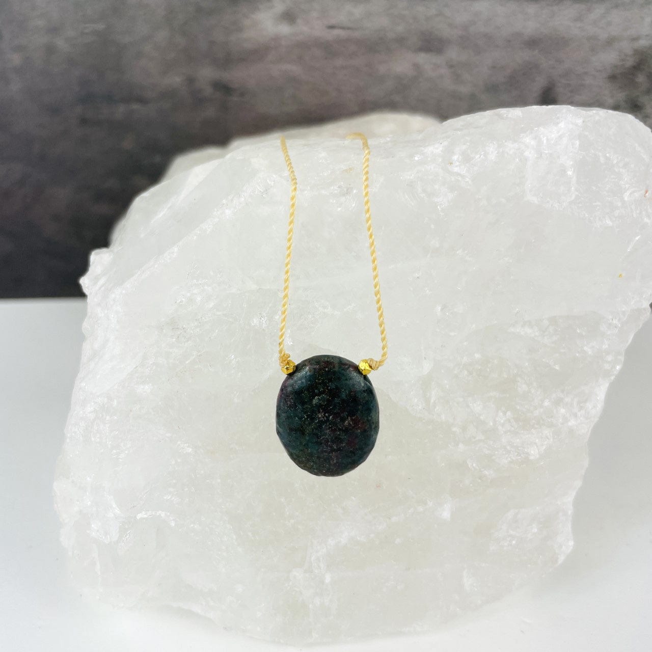 ruby fuchsite worrystone necklace up close
