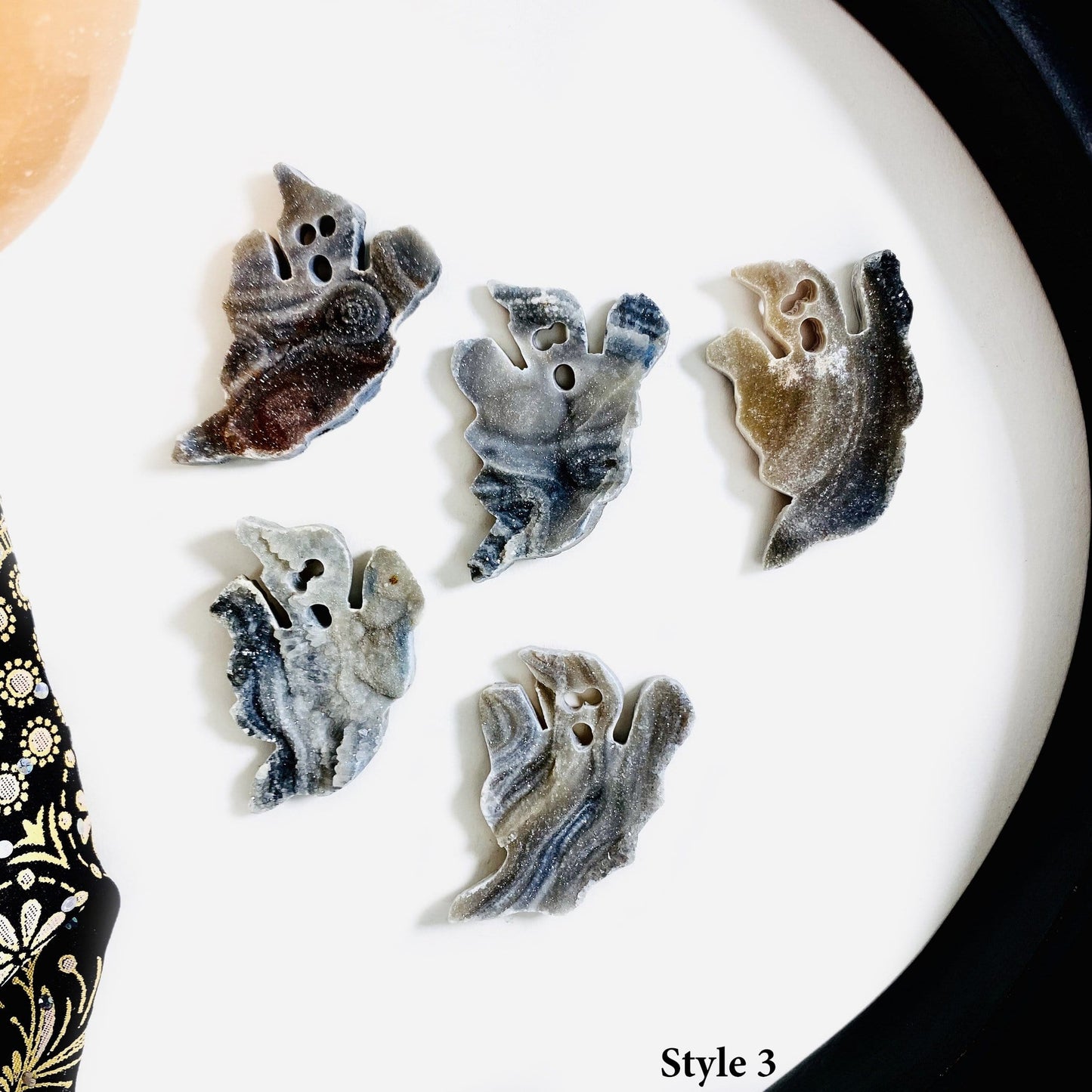 Chalcedony Ghost Cabochons style 3 with pointy head and arms in the air