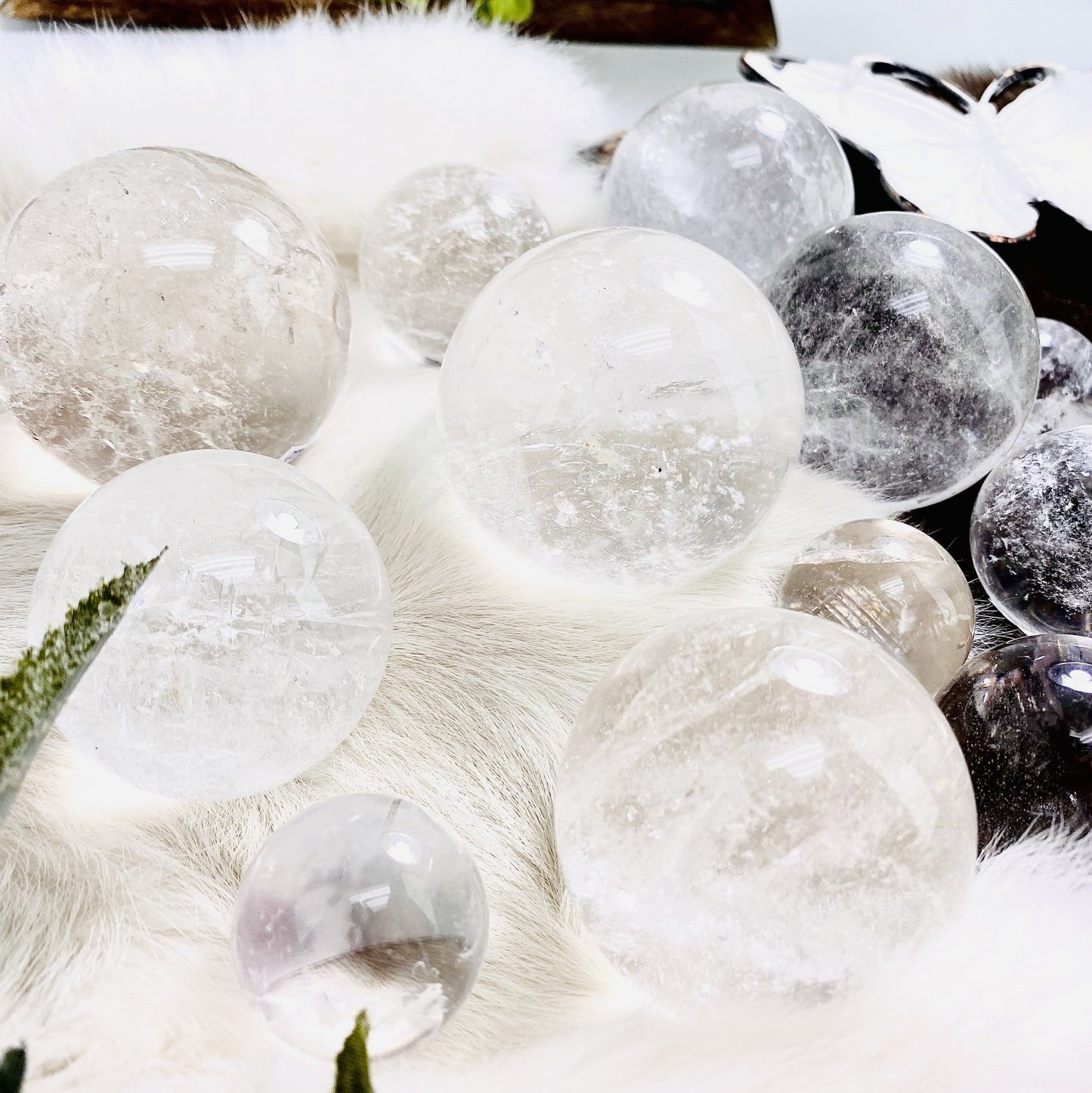 Side view of the crystal spheres to show various thickness