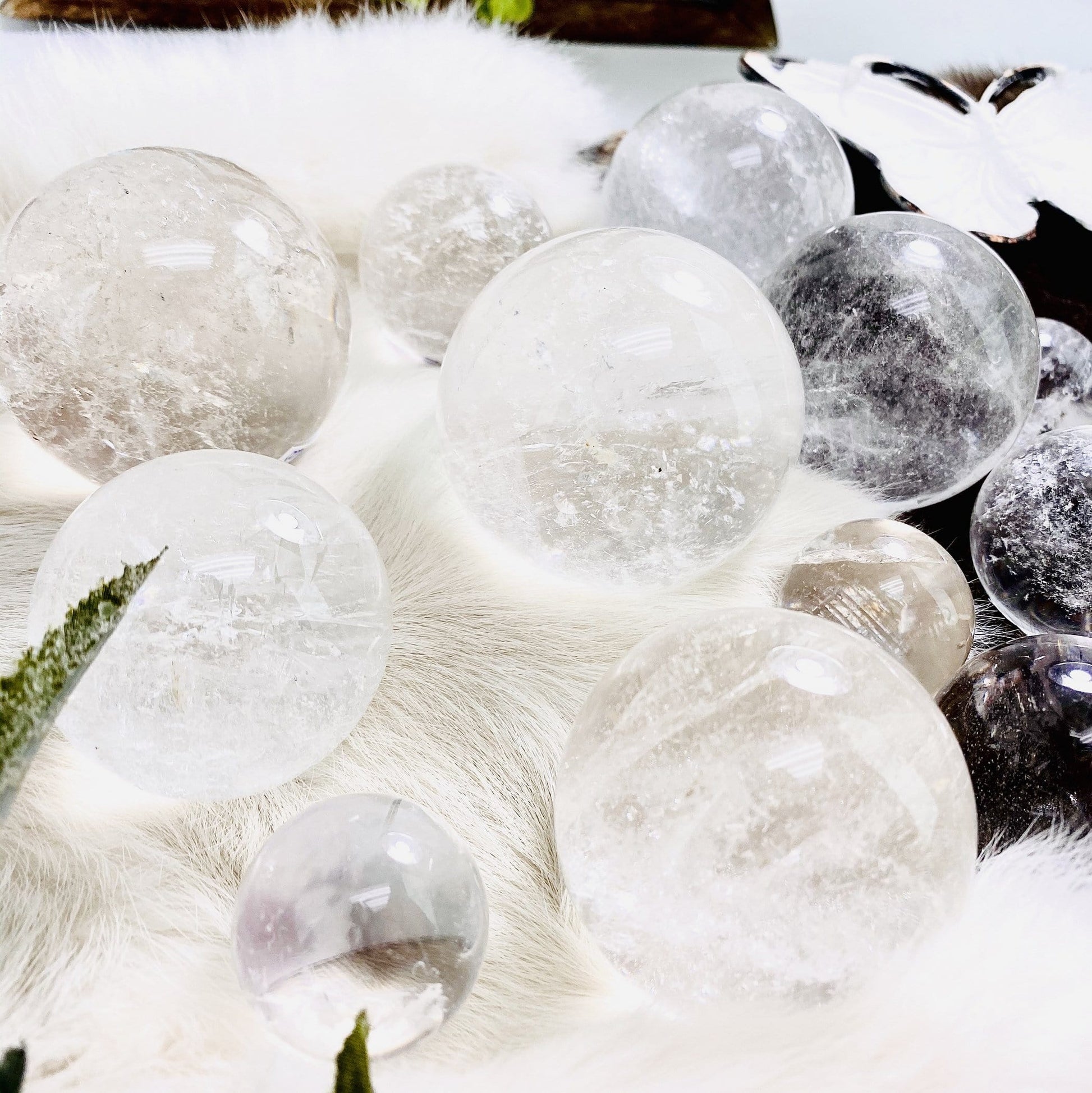 Side view of the crystal spheres to show various thickness