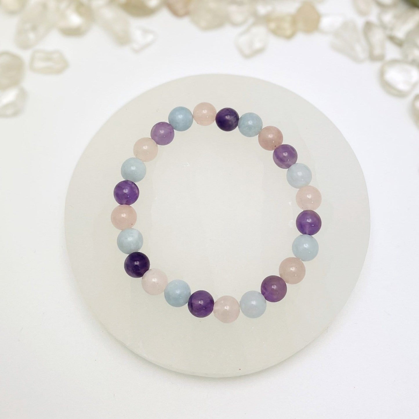 round bead bracelet displayed on white background