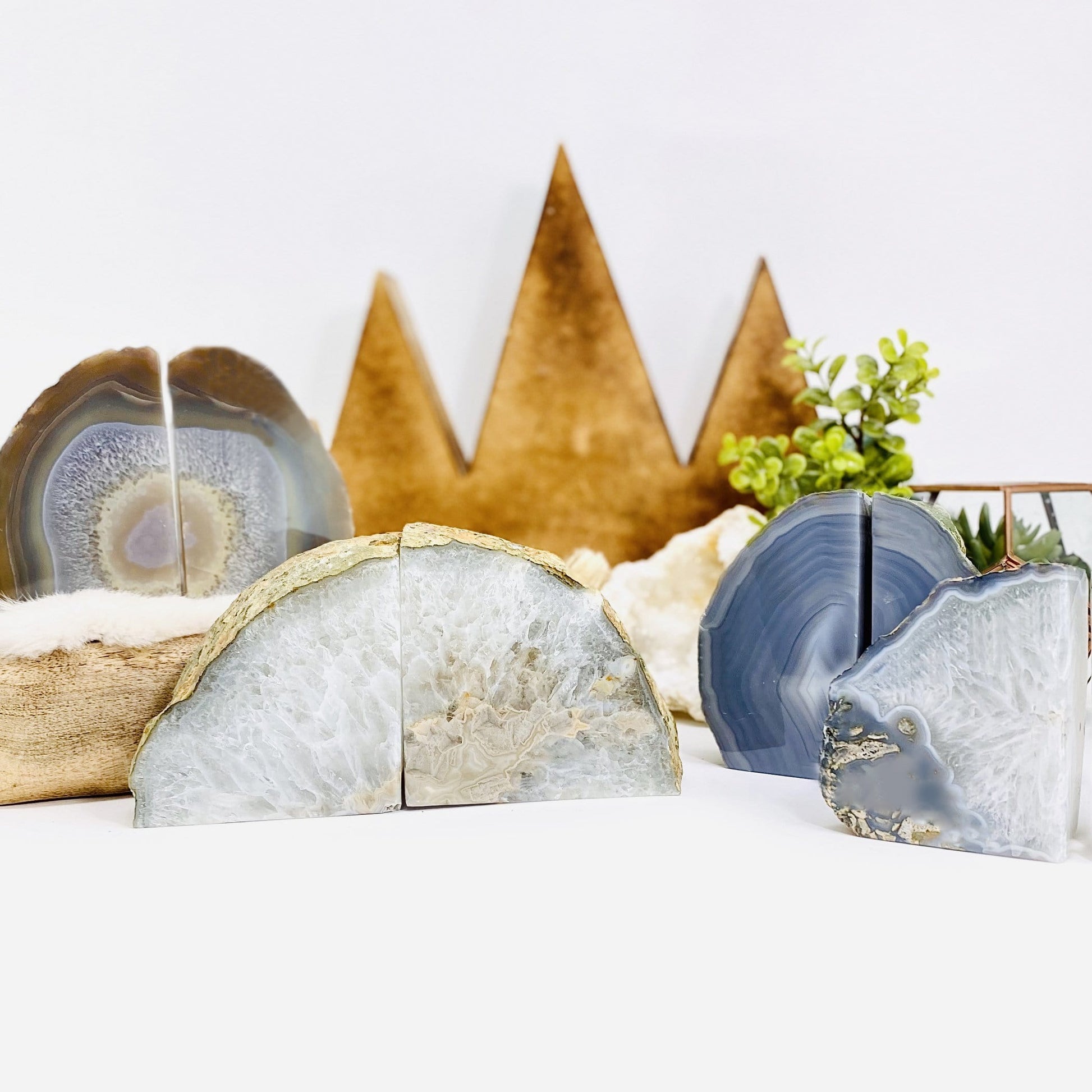 Natural Agate Bookend Pair - 6 to 9 lb - 4 in a group