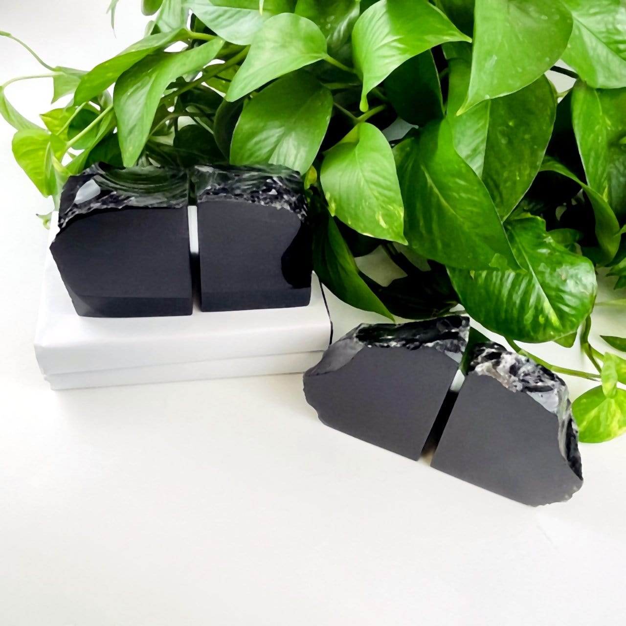 above view of bookends to show polished fronts and natural rough backs