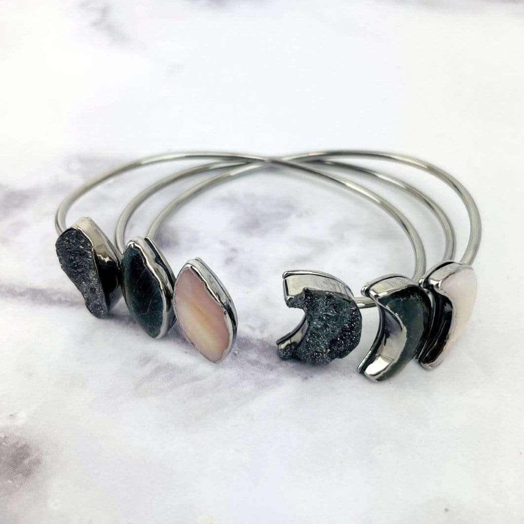 gunmetal displayed to show titanium black druzy labradorite mother of pearl