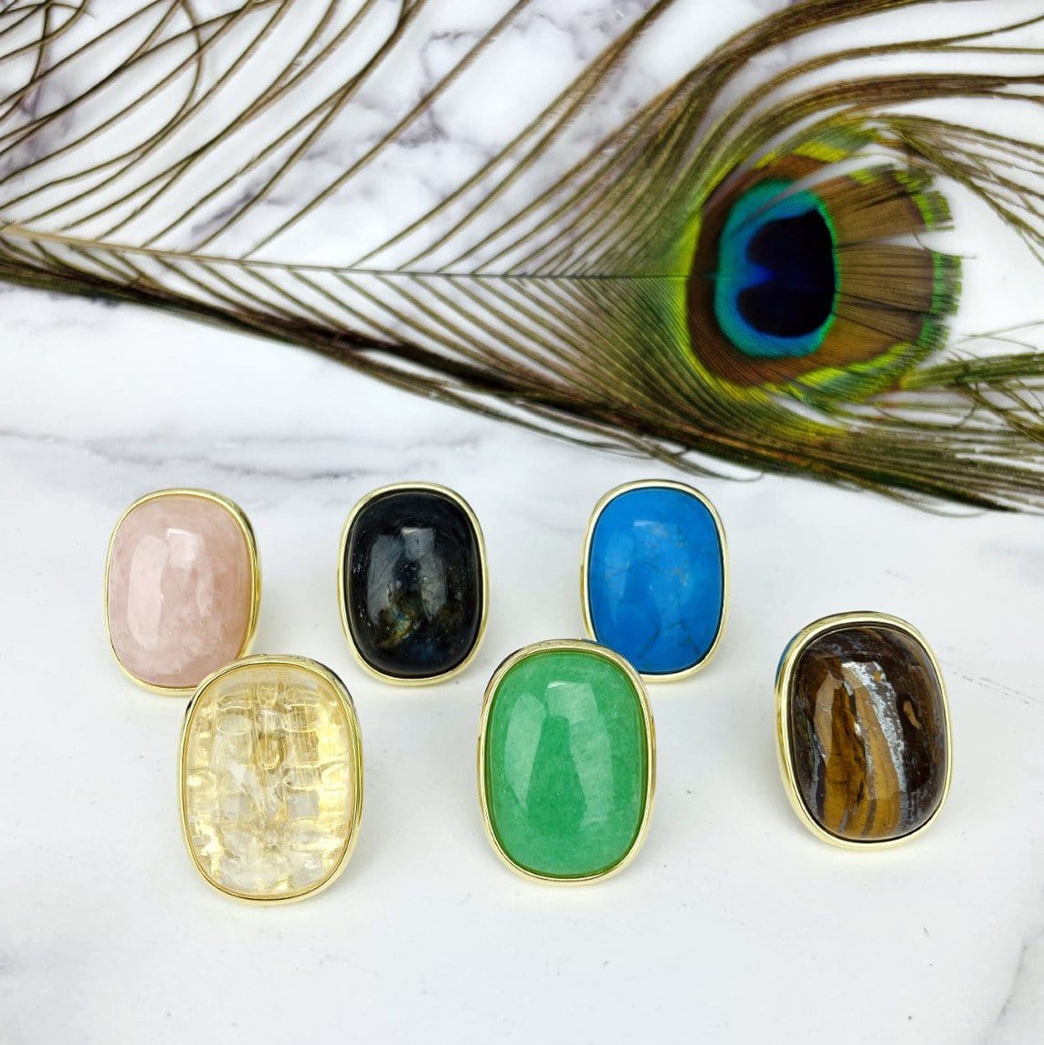 Stone Ring Polished large Oval  - close up on a table