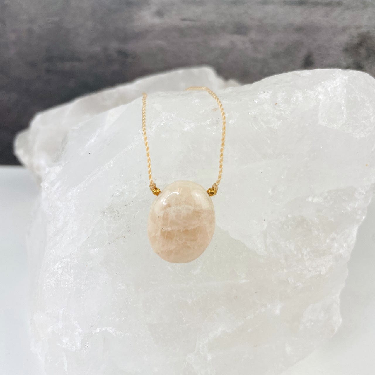 peach moonstone worrystone necklace up close