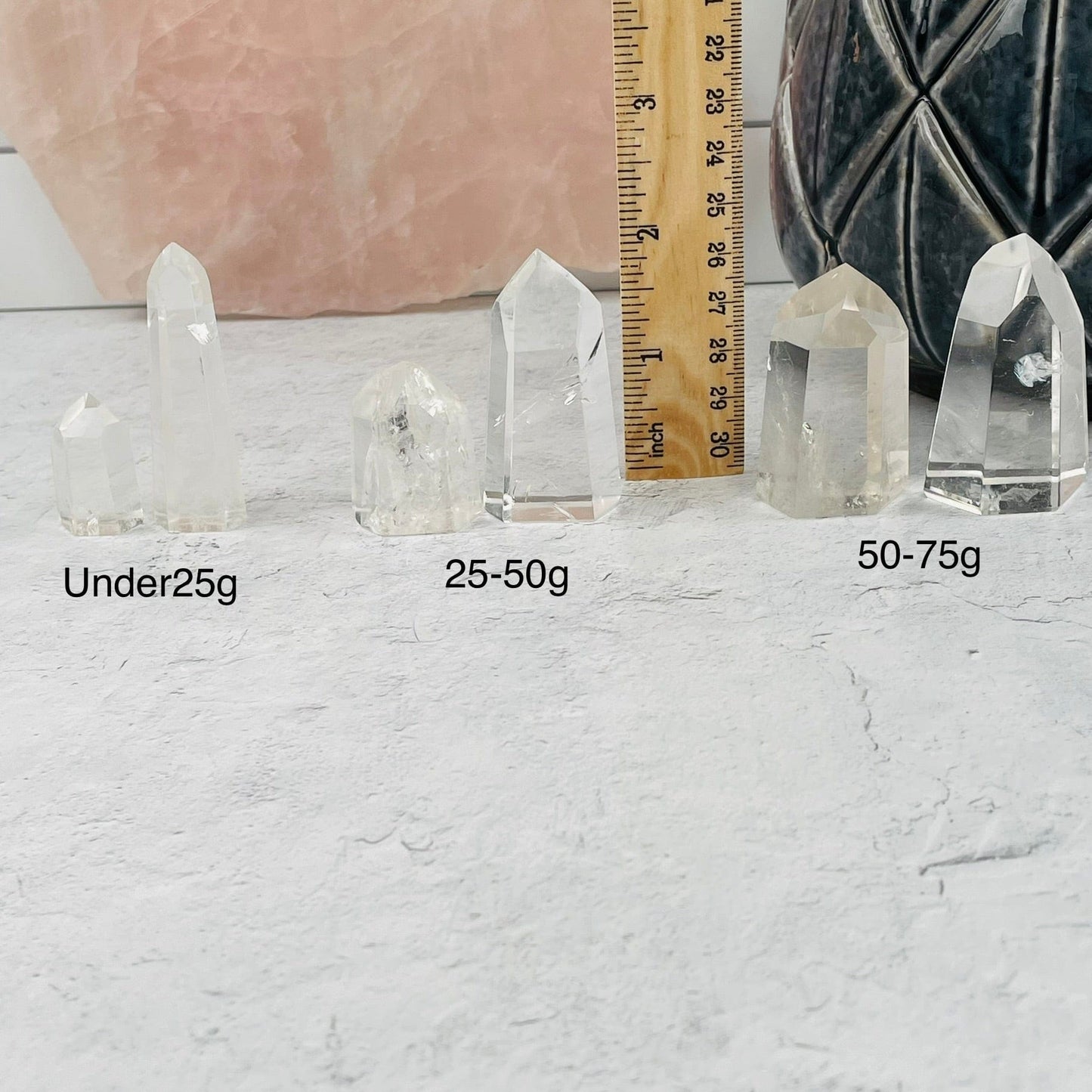 points sold by weight. displayed next to a ruler for size reference 