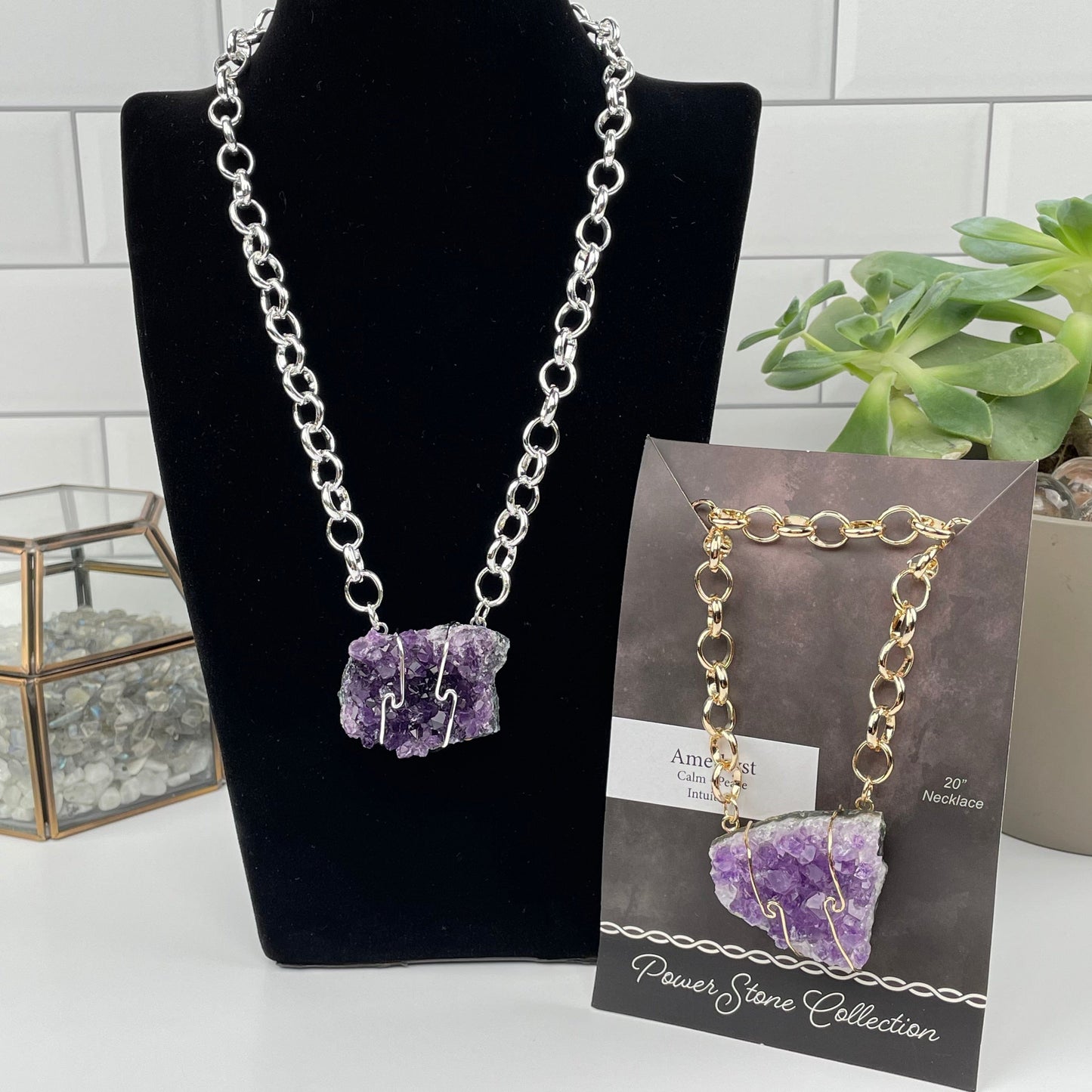 necklace displayed to show how it would look when on a neck 