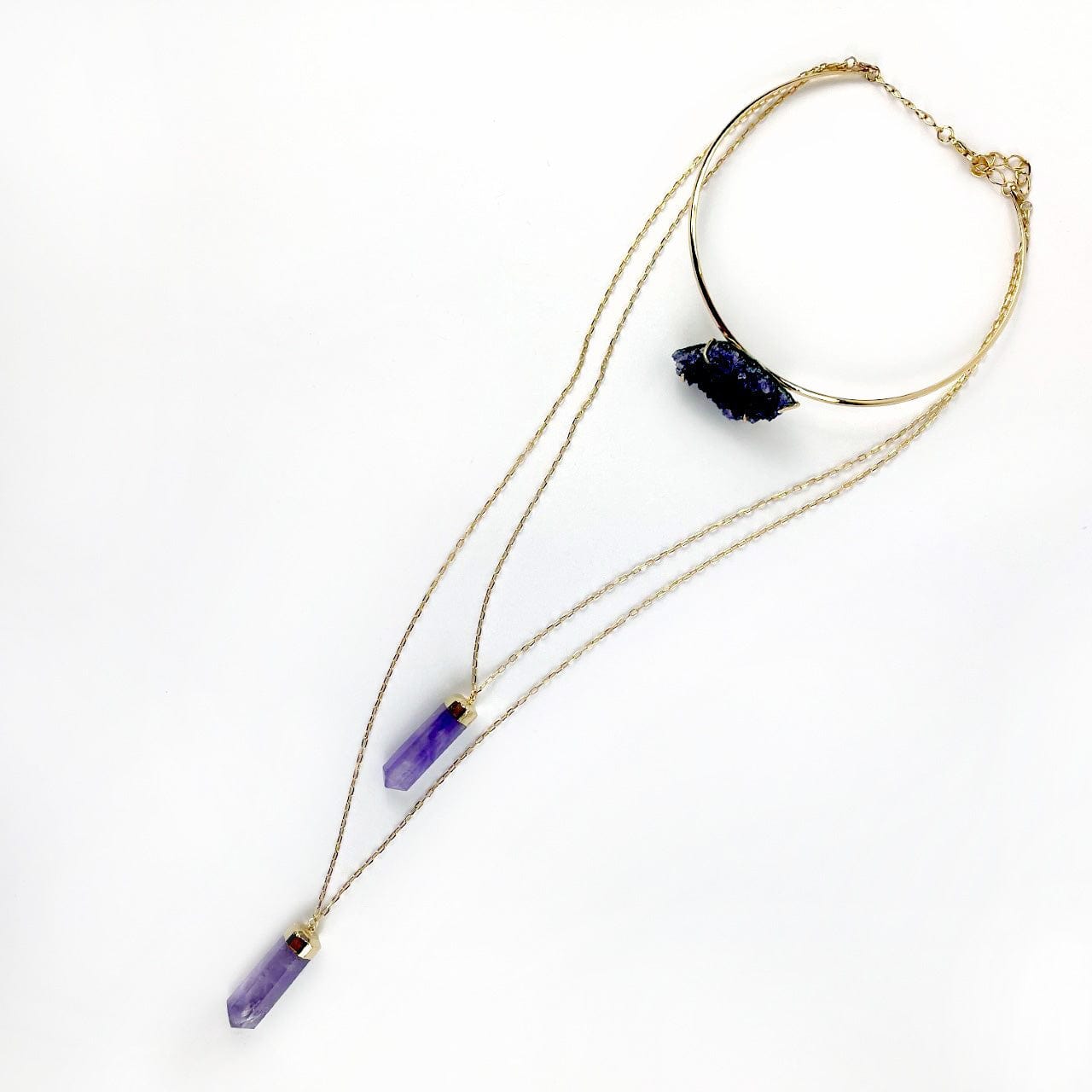Amethyst Layering Necklace from an overhead view