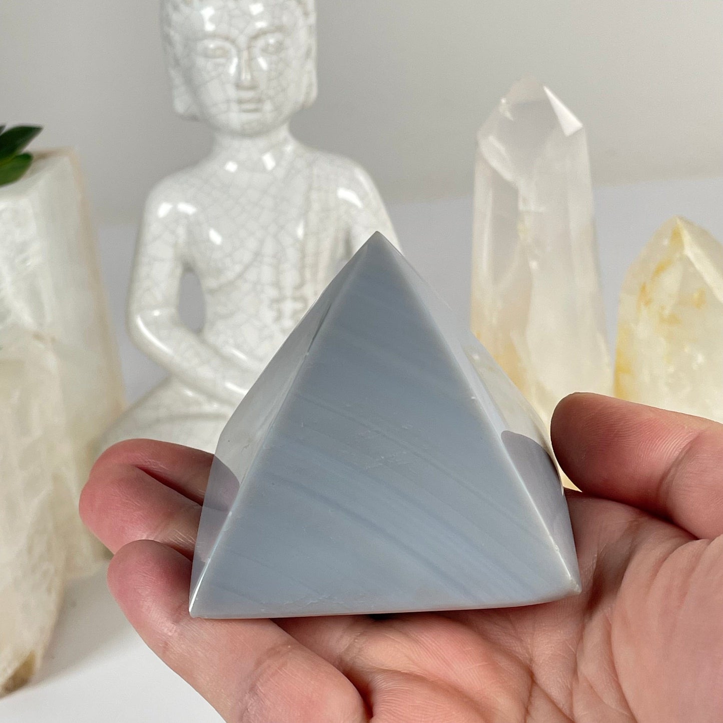 Agate Crystal Pyramid - One-of-a-Kind #2 in hand for size reference