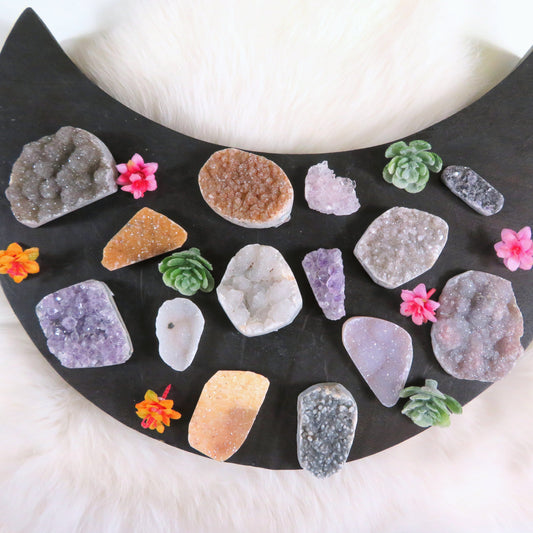 druzy cabachons arranged on a crescent 