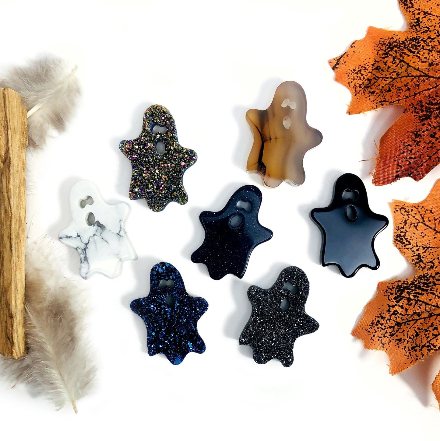 Ghost Gemstone Cabochons - 6 on a table in a circle