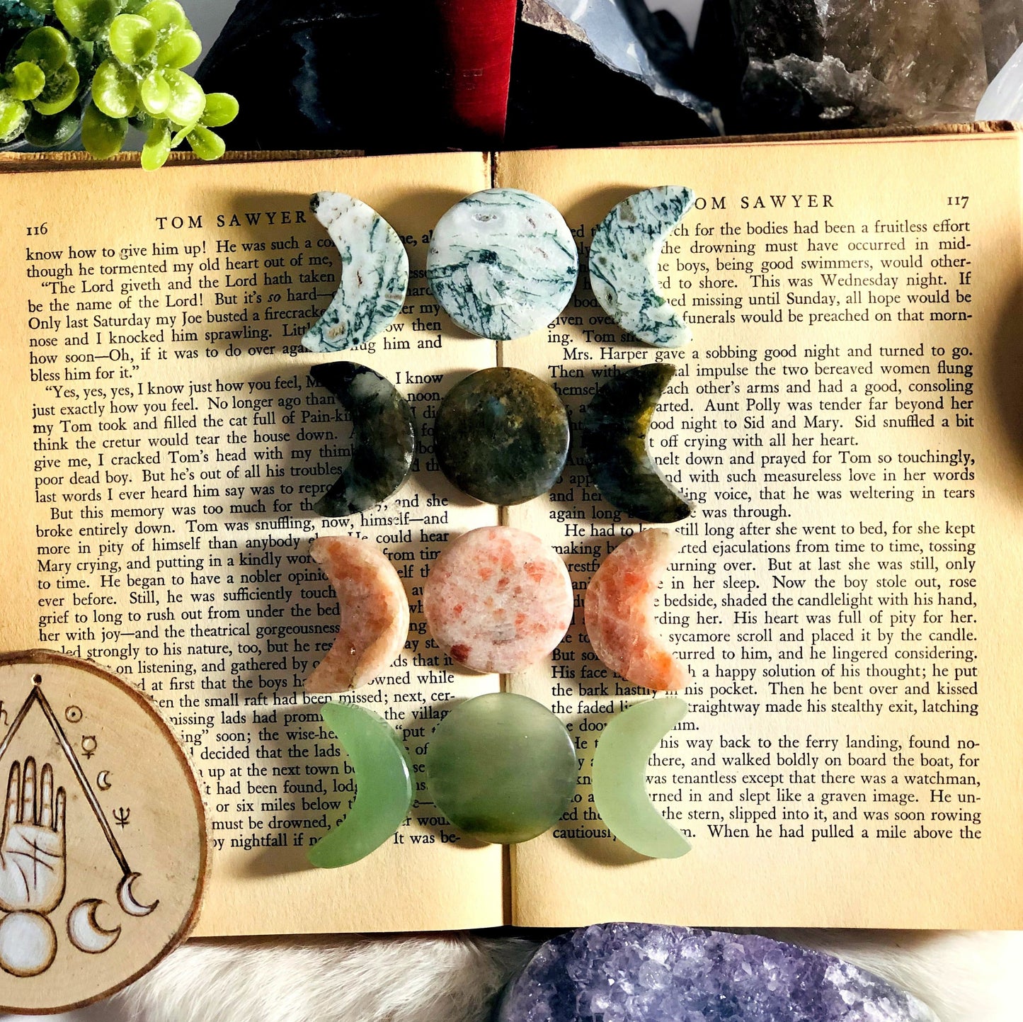 Gemstone Moon Phase Stones displayed to show varitaion