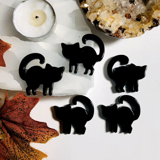 5 Kitty Cabochons with decorations in the background