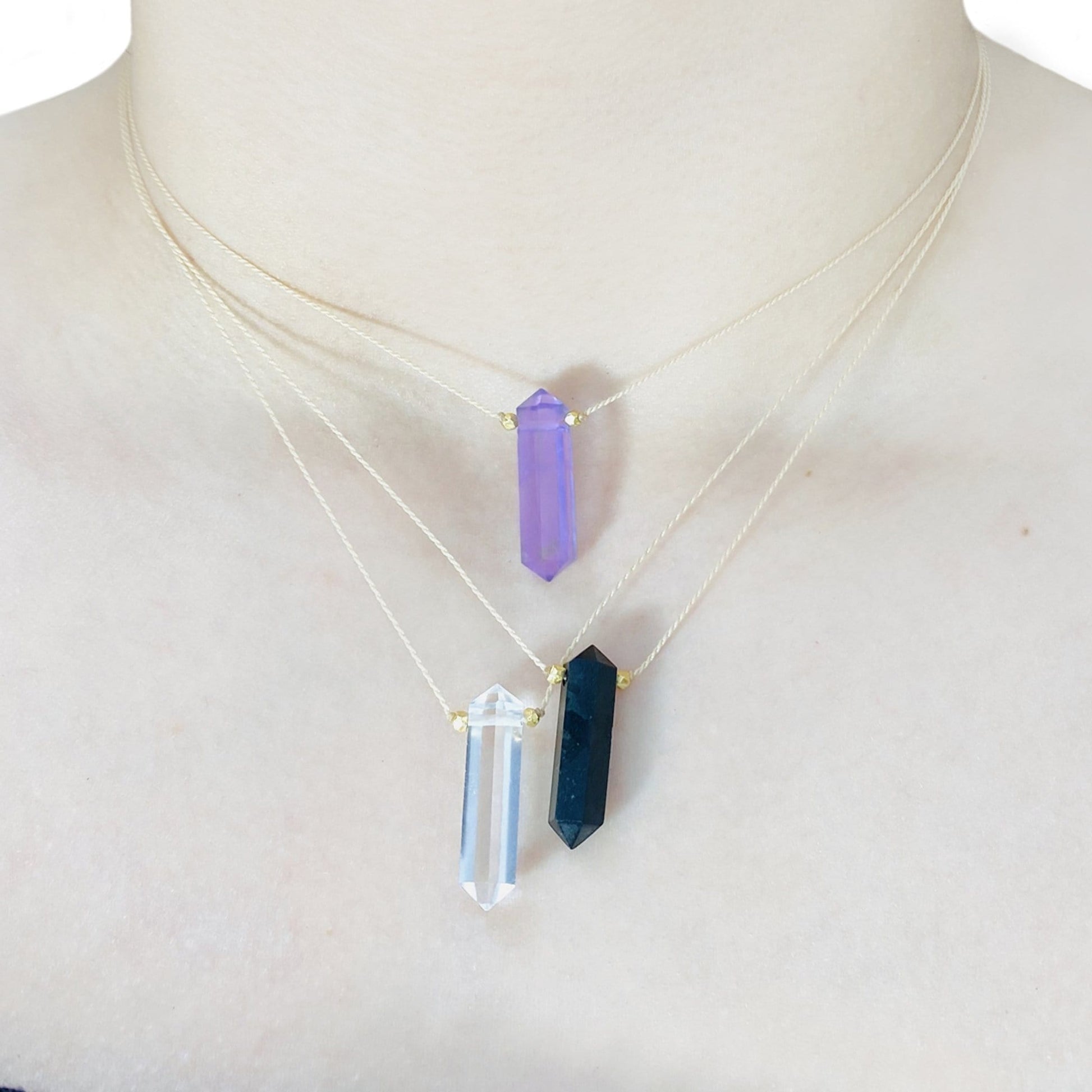 necklaces showing how they hang when worn 