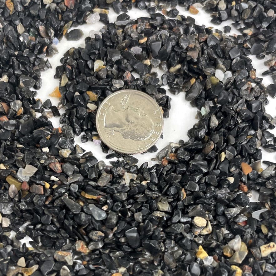 Black Onyx 1lb bag - Tiny Chips with a quarter for size