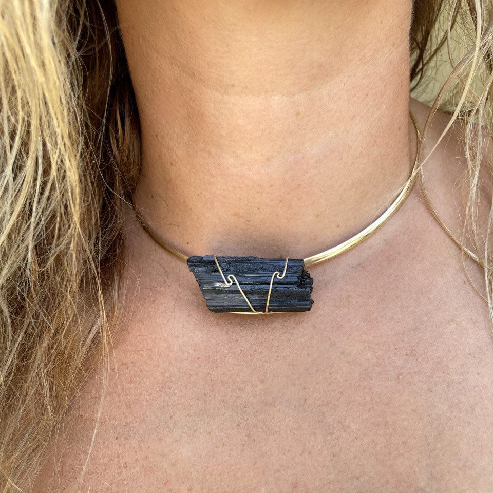 Black Tourmaline chocker shown on woman