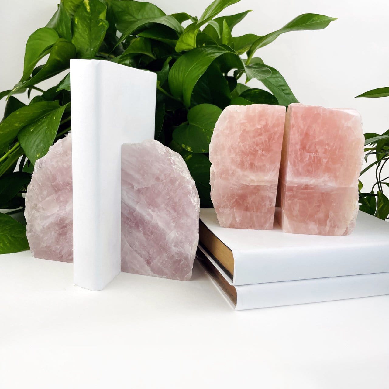 Rose Quartz Bookend Set - 2 sets on a table