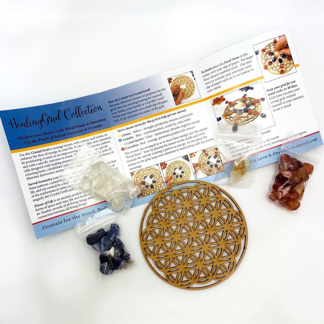Healing Crystal Grid Set showing contents
