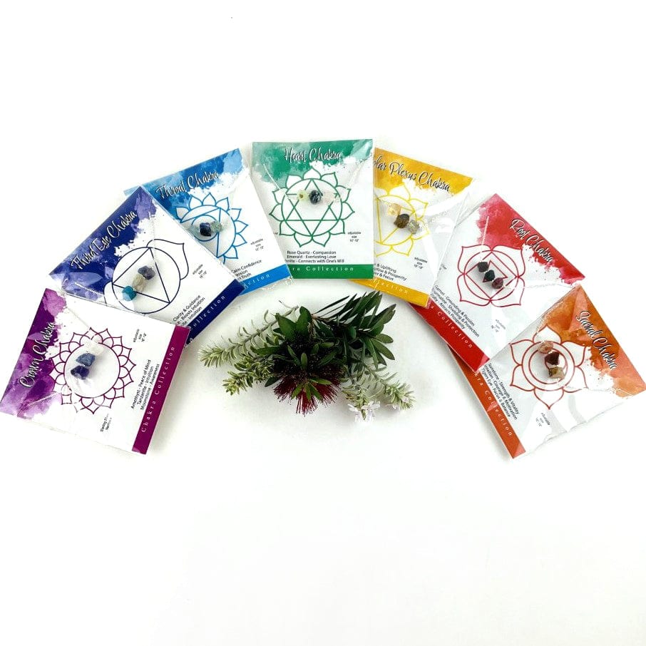 Chakra Collection 3Stone Necklaces on Display Cards