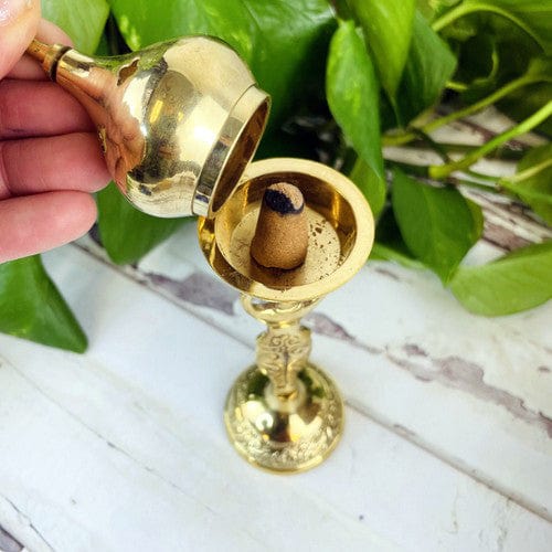 Brass Incense Holder Bruner Statue of a Woman with lid showing inside with lid off