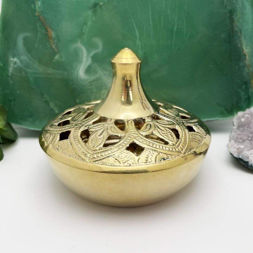 Brass Incense Cone Resin Burner with Lotus Design
